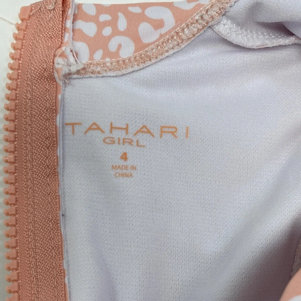 Tahari  Girls Pink Leopard Long Sleeve Rash guard Swimsuit Size 4